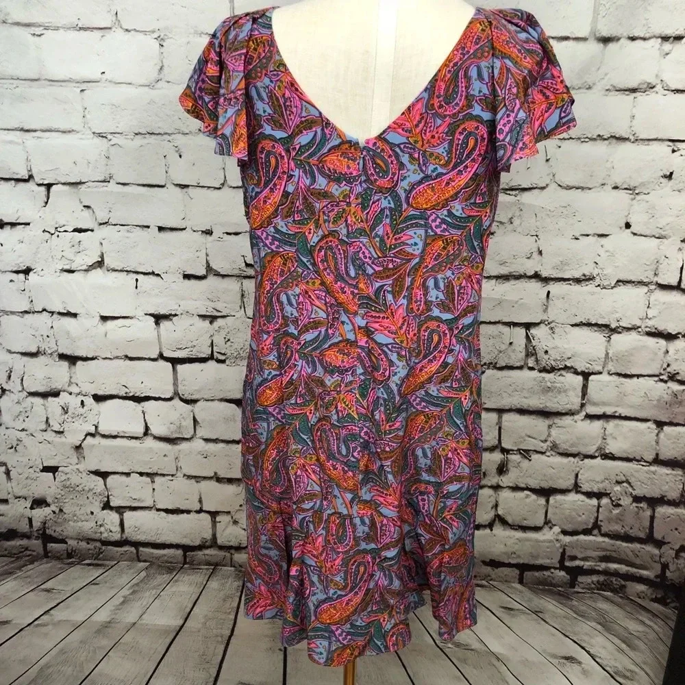 NWT J. Crew Ruffled Dress in‎ Vibrant Paisley Pink